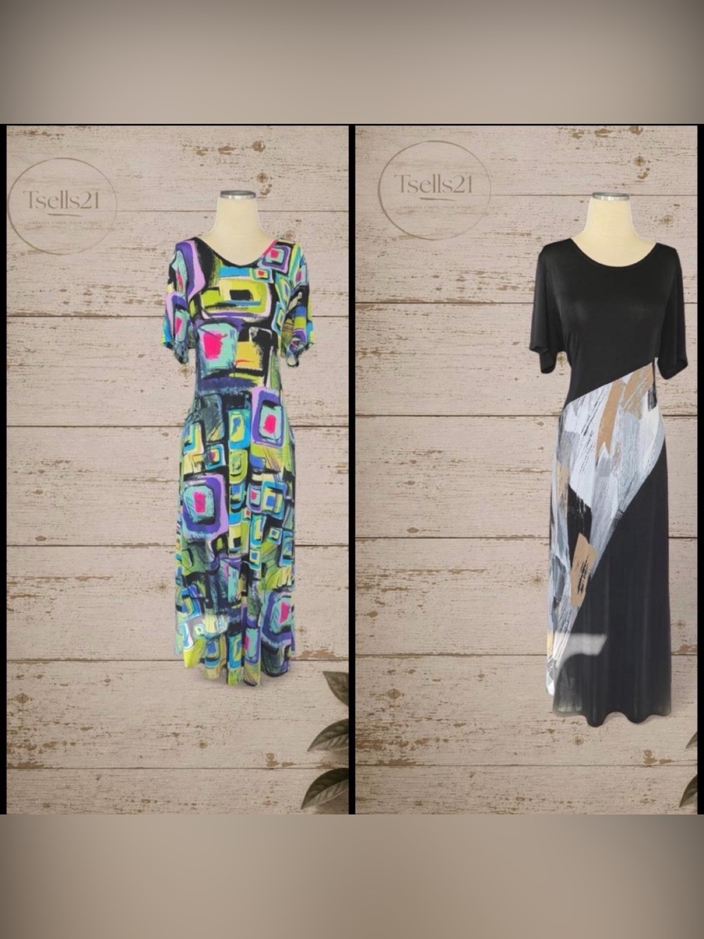 Jostar Vintage 90s/Y2K Abstract Geometric Slinky Knit Maxi Dress Bundle of 2!